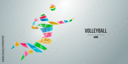 Abstract silhouette of a volleyball player on white background. Volleyball player man hits the ball. Vector illustration photo