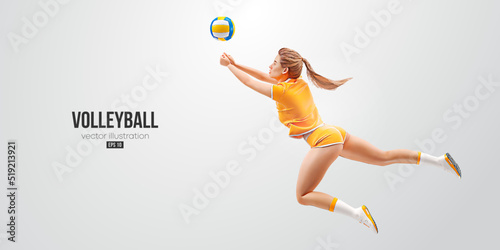 Realistic silhouette of a volleyball player on white background. Volleyball player woman hits the ball. Vector illustration