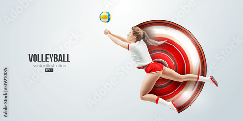 Realistic silhouette of a volleyball player on white background. Volleyball player woman hits the ball. Vector illustration