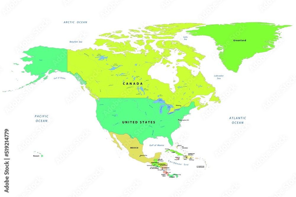 North America political map isolated on white North America political map isolated on white