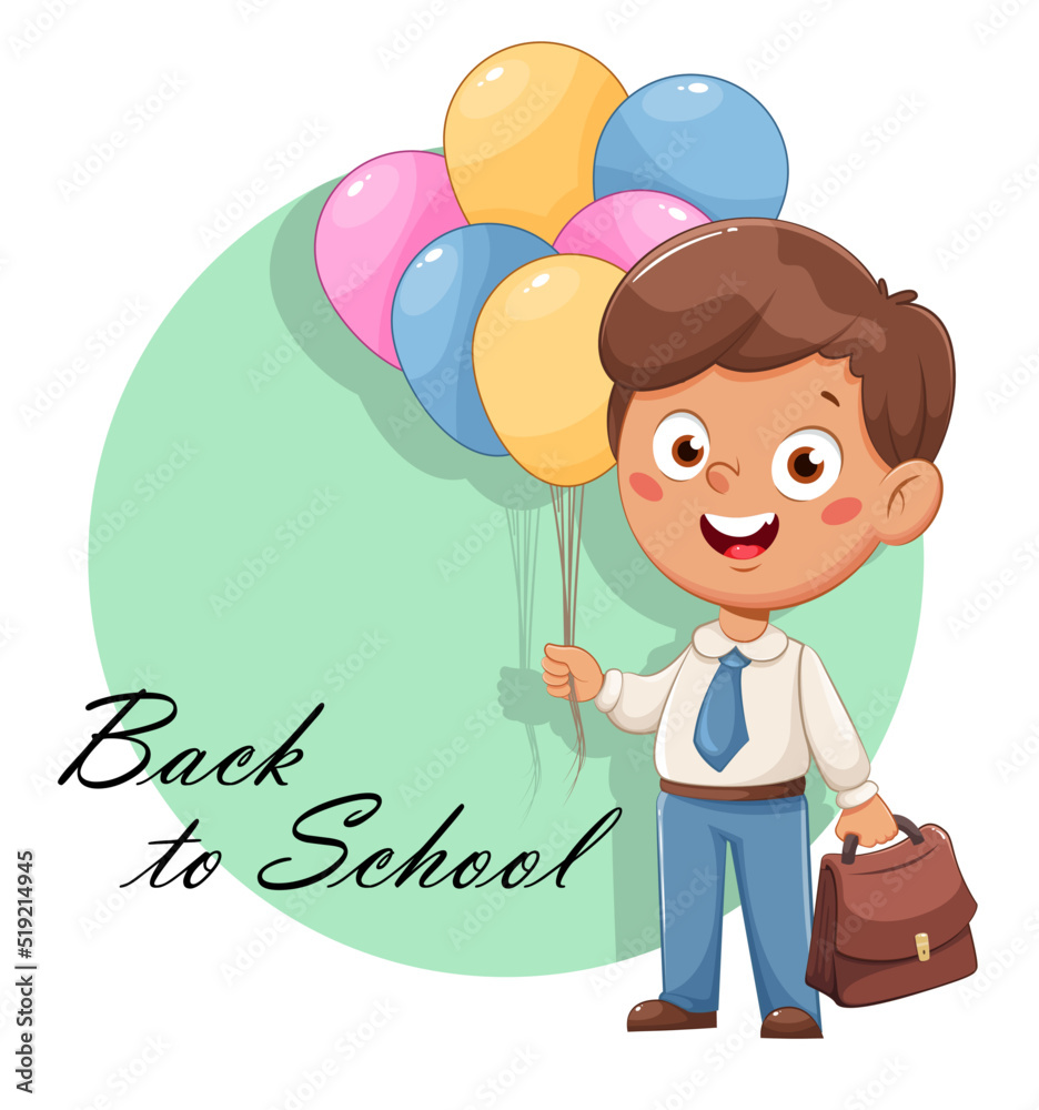 Fototapeta premium Cute schoolboy with balloons