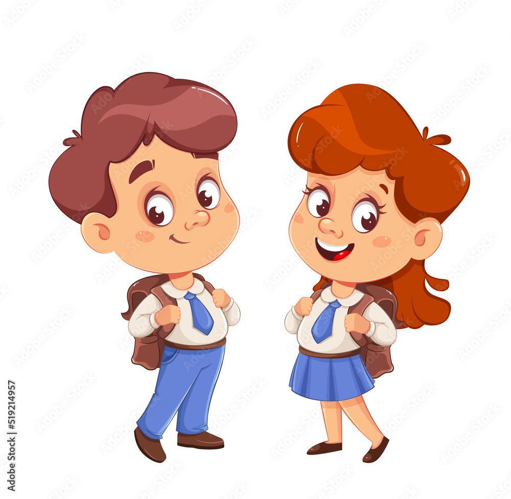 Cute schoolgirl and schoolboy with backpacks Cute schoolgirl and schoolboy with backpacks