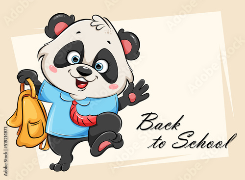 Back to school. Cute Panda going to school