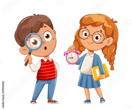 Cute schoolboy and schoolgirl