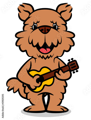 Cartoon illustration of Cute Airedale Terrier Dog playing guitars, best for sticker, logo, and mascot with pet themes for kids