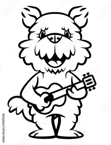 Cartoon illustration of Cute Airedale Terrier Dog playing guitars, best for sticker, logo, mascot, and coloring book with pet themes for kids