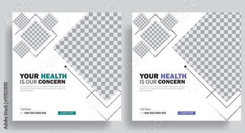 Medical Instagram Post Template, Healthcare Social Media Post Layout Set, Instagram carousel post template on smartphone mockup, Suitable for Social Media posts medical and hospital Promotion.