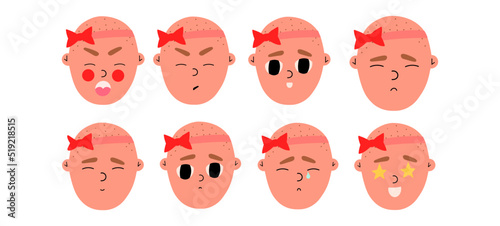 Set of portraits of emotional baby girl. Different moods. Vector illustration in flat style