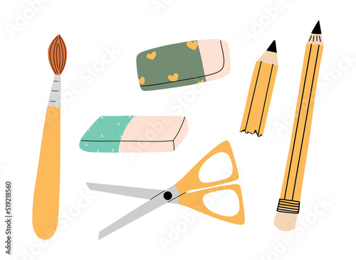 A set of clerical tools for school, office. Vector illustration in hand-drawing style.