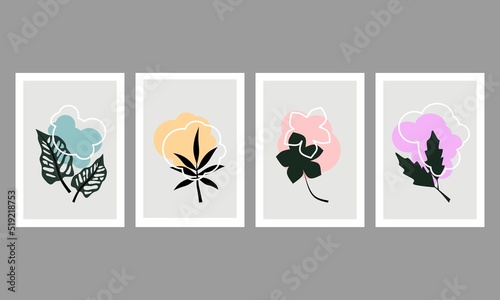 Floral vector with abstract shapes,for decoration prints, or wallpapers.Botanical wall art minimalist.