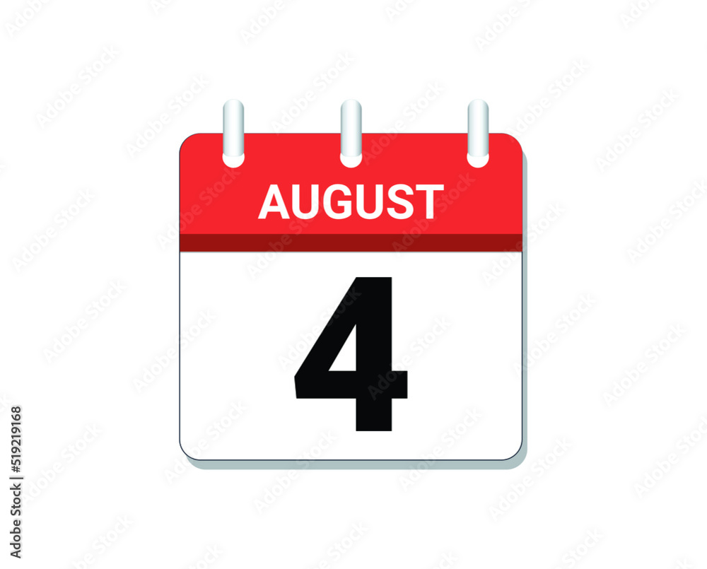 August, 4th calendar icon vector, concept of schedule, business and tasks
August, 4th calendar icon vector, concept of schedule, business and tasks