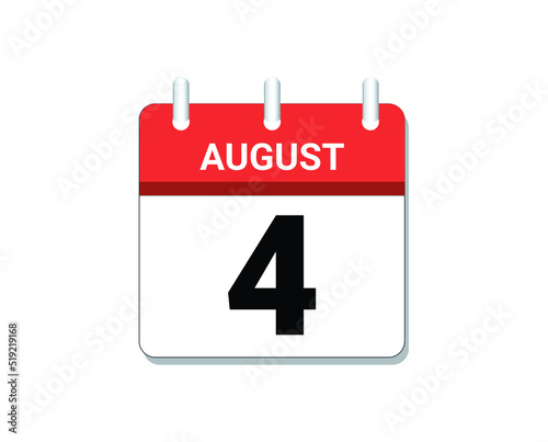 August, 4th calendar icon vector, concept of schedule, business and tasks
