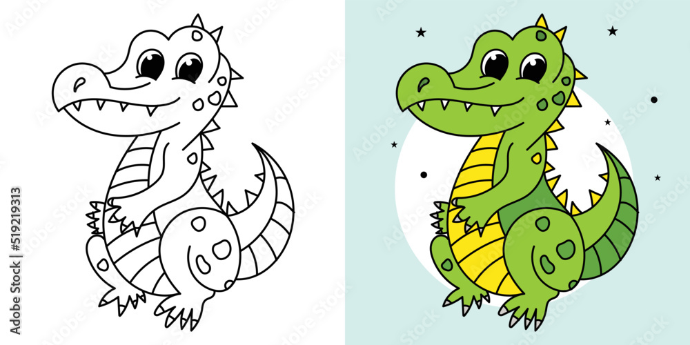 Obraz premium Hand-drawn outline animals alligator illustration cartoon character vector coloring page for kids