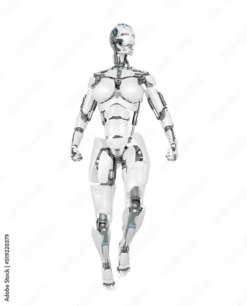 cyborg girl is floating on white background cyborg girl is floating on white background