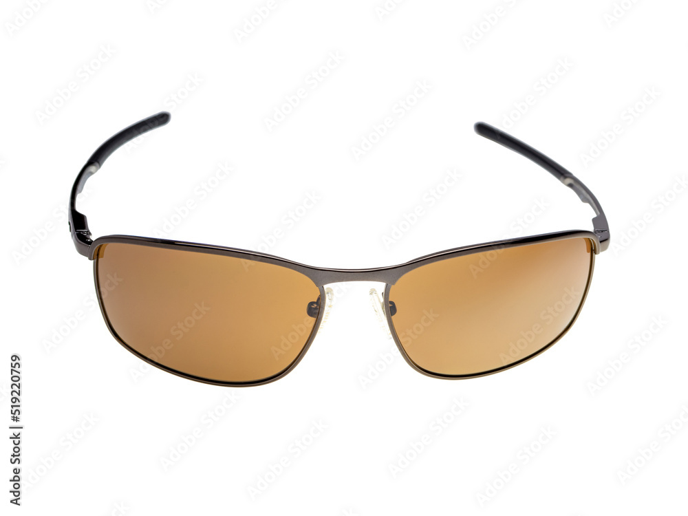 Sunglasses modern style, front view, sophisticated frame, beige lens, isolated on white background Sunglasses modern style, front view, sophisticated frame, beige lens, isolated on white background
