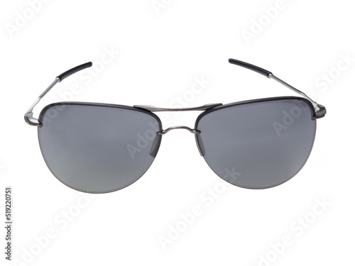 Sunglasses, aviator style, silver color, front view, isolated on white background.
