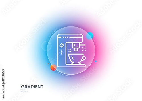 Coffee maker line icon. Gradient blur button with glassmorphism. Tea machine sign. Hotel service symbol. Transparent glass design. Coffee maker line icon. Vector