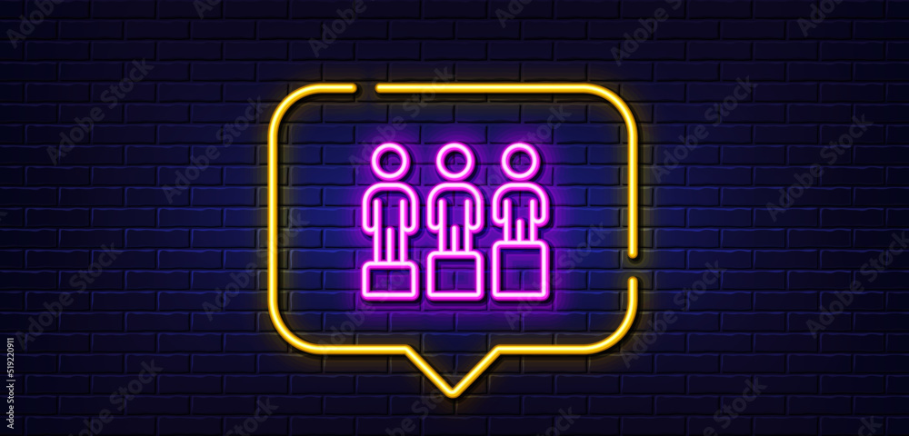 Neon light speech bubble. Equity culture line icon. Equality sign. Gender diversity symbol. Neon light background. Equity glow line. Brick wall banner. Vector