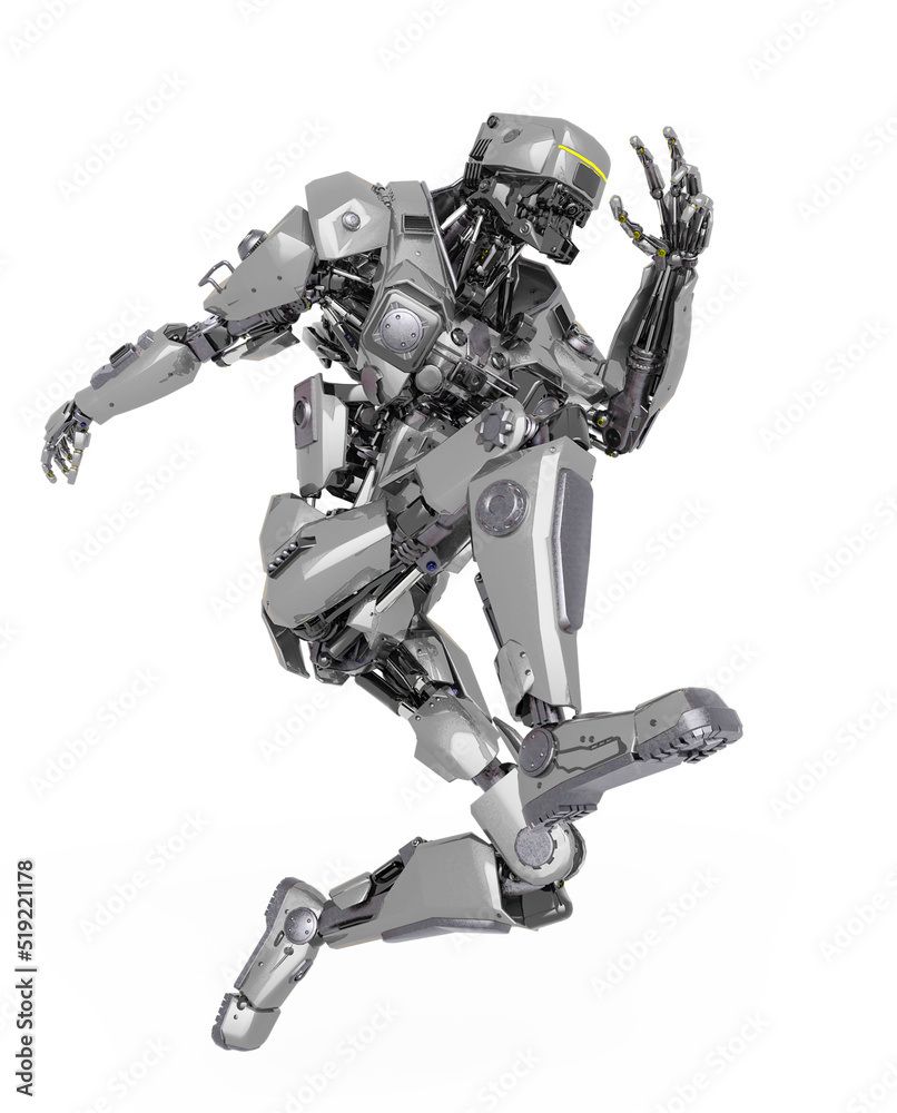 master robot is jumping on action in white background