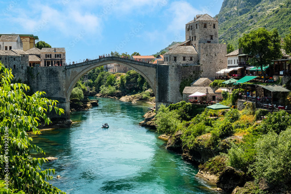 Floating under the Mostar Bridge in Bosnia and Herzegovina