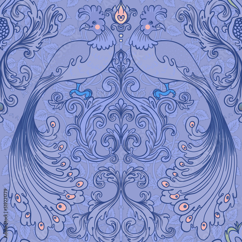 Floral vintage seamless pattern wit birds for retro wallpapers. Enchanted Vin...