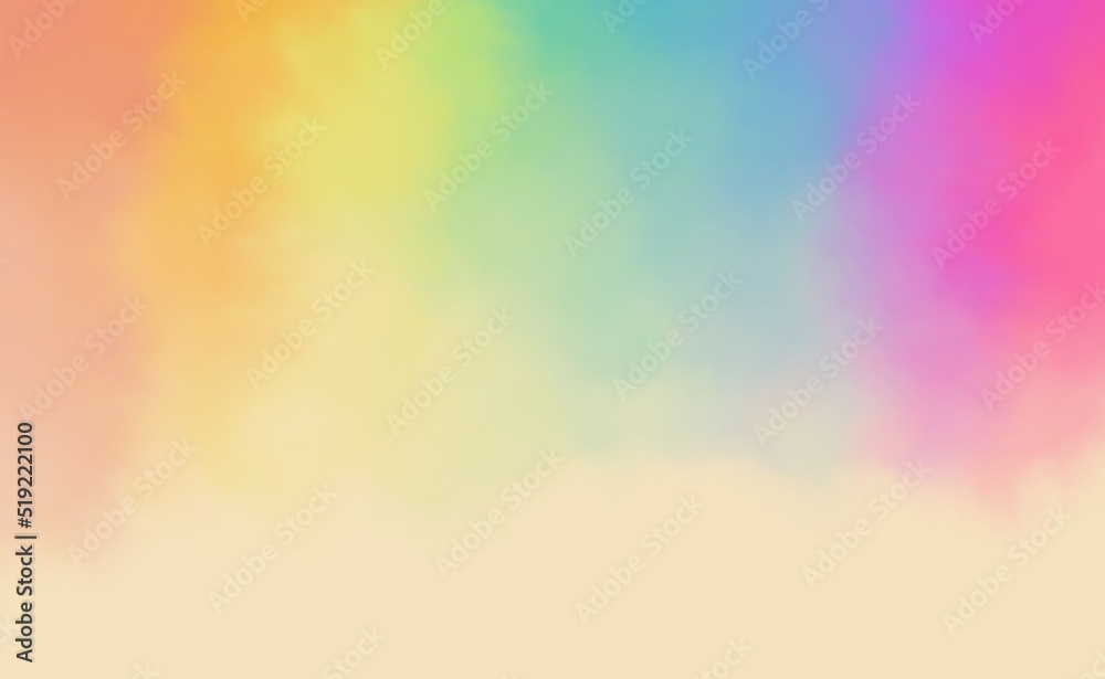 Pastel rainbow blurred background. Soft colorful clouds. Smoothy brush strokes. Smoke texture. Cute background baby cards. 