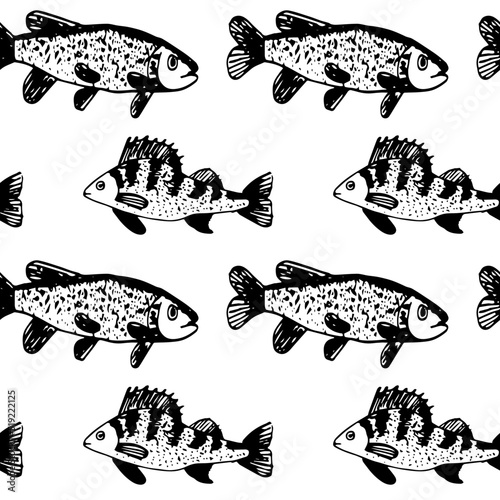 Seamless vector black pattern of ruff fish .