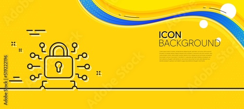 Security lock line icon. Abstract yellow background. Cyber defence sign. Private protection symbol. Minimal security lock line icon. Wave banner concept. Vector