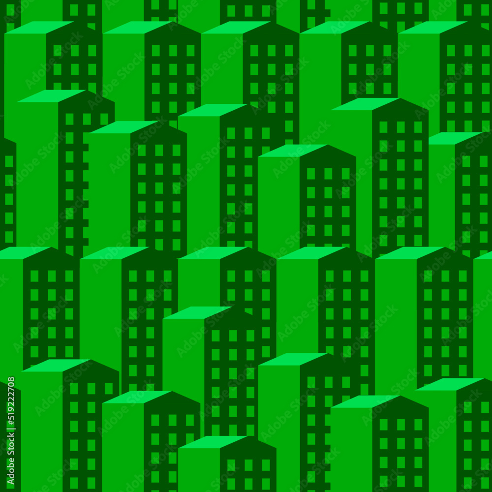 Vector seamless pattern. Green houses. Property background. Modern building. Eco home. Real estate. Town. Urban design. Sustainable Living. Efficient energy. Wallpaper. City. Construction industry.