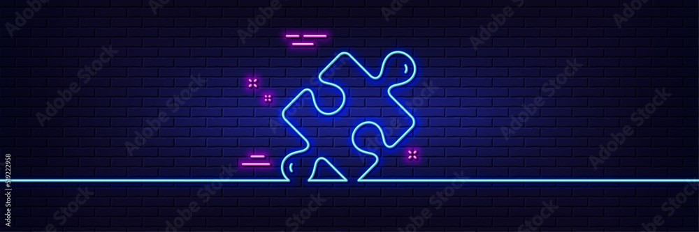 Neon light glow effect. Puzzle line icon. Jigsaw piece sign. Business challenge symbol. 3d line neon glow icon. Brick wall banner. Puzzle outline. Vector Neon light glow effect. Puzzle line icon. Jigsaw piece sign. Business challenge symbol. 3d line neon glow icon. Brick wall banner. Puzzle outline. Vector
