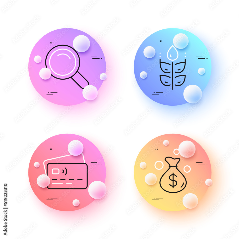 Card, Money bag and Search minimal line icons. 3d spheres or balls buttons. Gluten free icons. For web, application, printing. Bank payment, Investment, Magnifying glass. Bio ingredients. Vector Card, Money bag and Search minimal line icons. 3d spheres or balls buttons. Gluten free icons. For web, application, printing. Bank payment, Investment, Magnifying glass. Bio ingredients. Vector