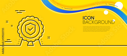 Insurance medal line icon. Abstract yellow background. Certified risk coverage sign. Confirmed protection symbol. Minimal insurance medal line icon. Wave banner concept. Vector