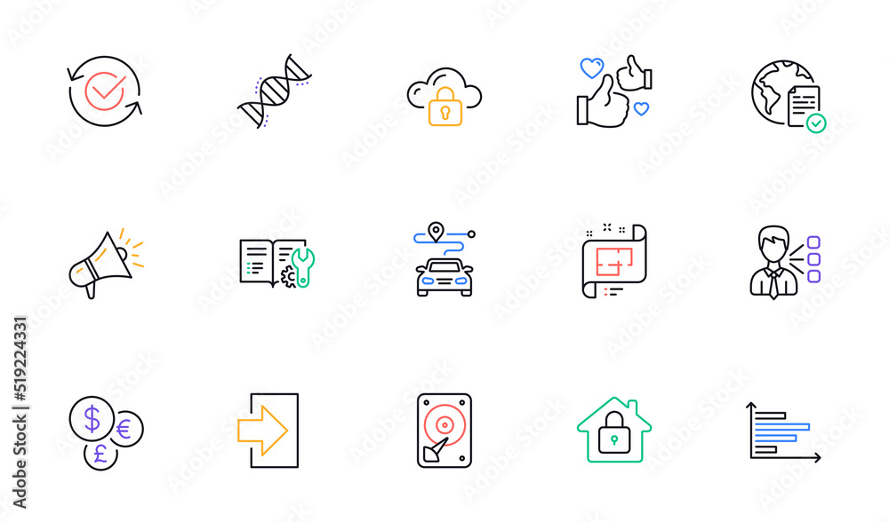 Money currency, Chemistry dna and Like line icons for website, printing. Collection of Engineering documentation, Approved, Megaphone icons. Horizontal chart, Online voting. Vector Money currency, Chemistry dna and Like line icons for website, printing. Collection of Engineering documentation, Approved, Megaphone icons. Horizontal chart, Online voting. Vector