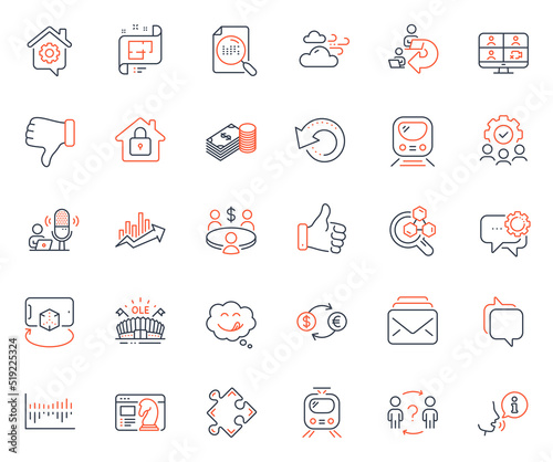 Business icons set. Included icon as Meeting, Augmented reality and Like hand web elements. Messenger, Growth chart, Column diagram icons. Chemistry lab, Architectural plan. Vector