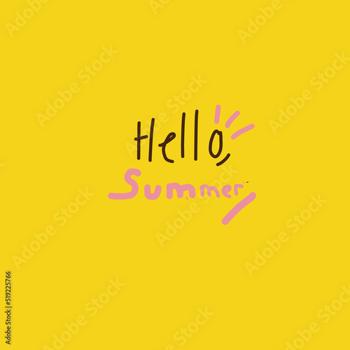 Hello summer inscription on a yellow background.