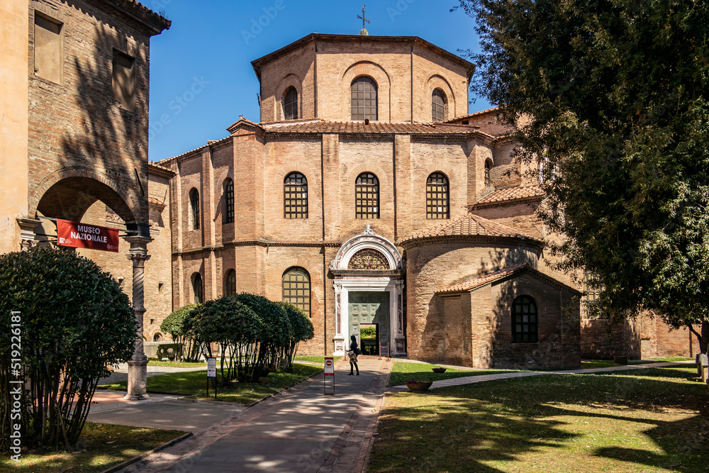 View on the Basilica of San Vitale in Ravenna. April 2022 Ravenna, Emilia Romagna - Italy