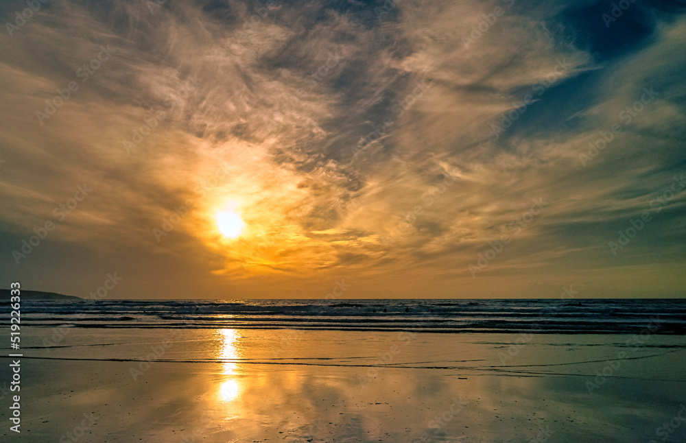 Sunset over Gwithian Beach (Gwithian Towans) - Hayle, Cornwall, United Kingdom