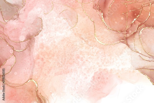 Pastel cyan mint liquid marble watercolor background with gold lines and brush stains. Teal turquoise marbled alcohol ink drawing effect. Vector illustration backdrop, watercolour wedding invitation.