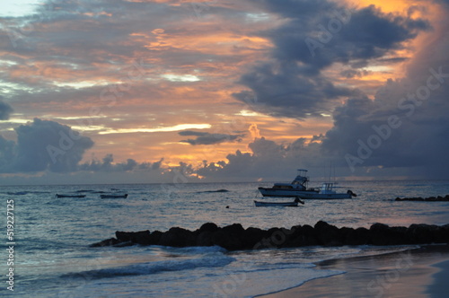 cloudy orange sunset in the Caribbean
