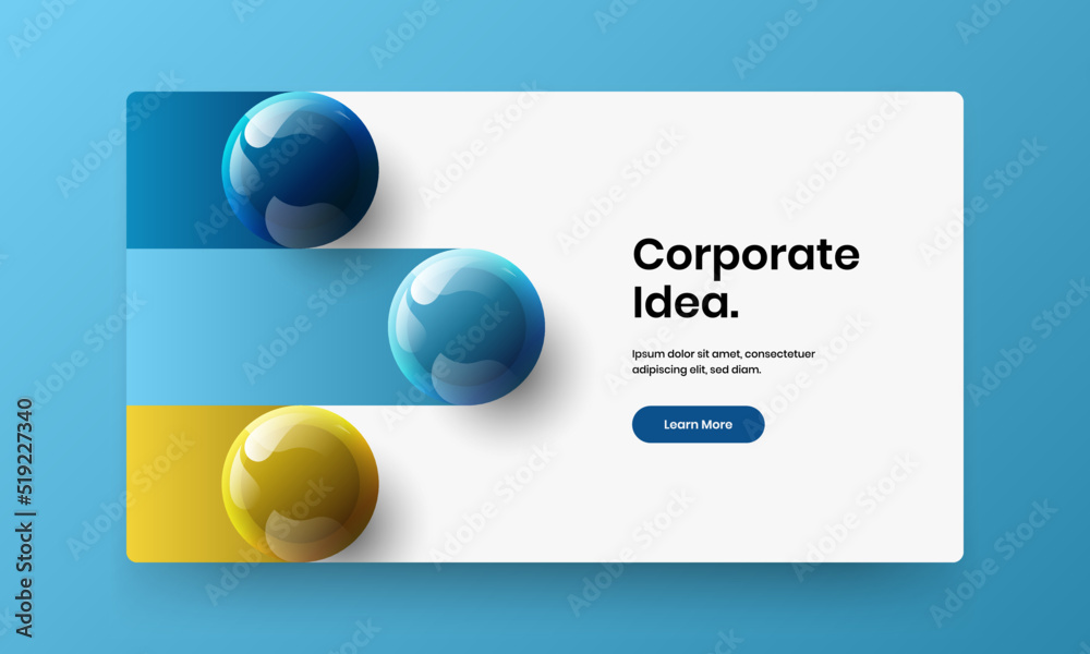 Minimalistic realistic balls presentation template. Fresh company brochure design vector layout.