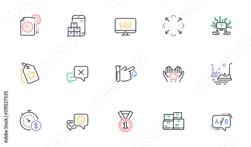 Ranking, Loyalty tags and Last minute line icons for website, printing. Collection of Maximize, Mobile inventory, Reject icons. Project deadline, Wholesale inventory, Bumper cars web elements. Vector