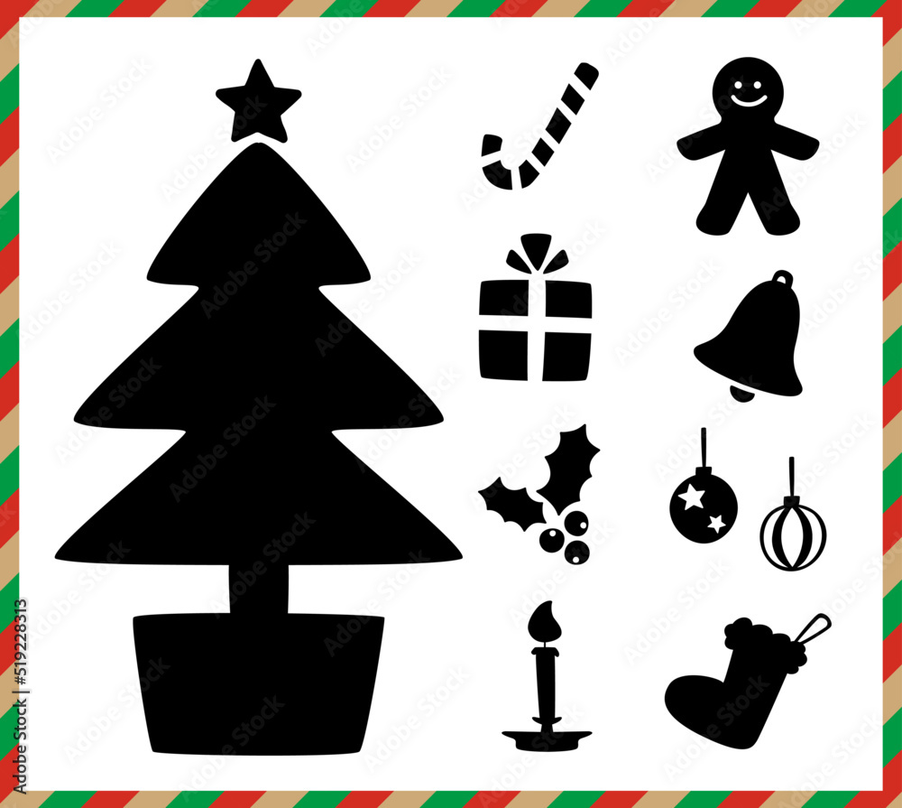 クリスマス シルエット ツリーとオーナメント ベクターイラスト クリスマス シルエット ツリーとオーナメント ベクターイラスト