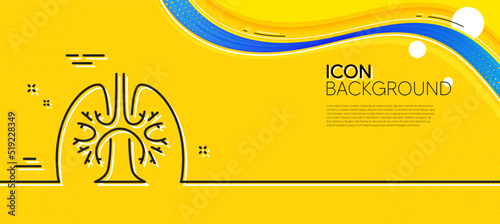 Lungs line icon. Abstract yellow background. Pneumonia disease sign. Respiratory distress symbol. Minimal lungs line icon. Wave banner concept. Vector