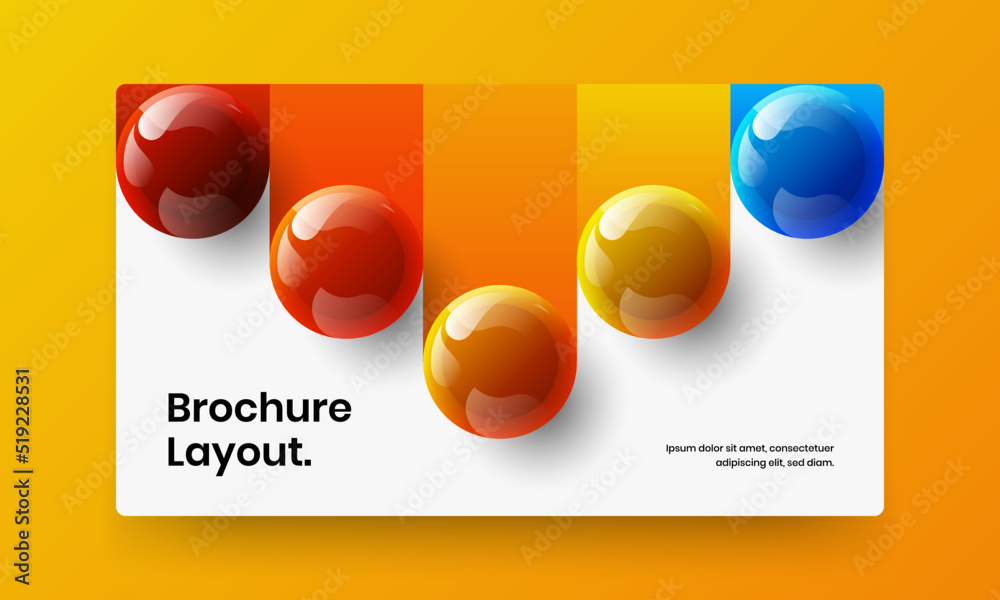 Multicolored landing page vector design concept. Unique realistic spheres leaflet layout.