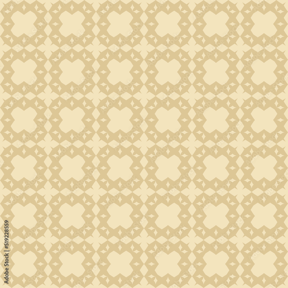 Vector geometric ornament in ethnic style. Abstract minimal seamless pattern with simple elements, squares, rhombuses, repeat tiles. Tribal background texture. Folk motif. Gold color. Vintage design