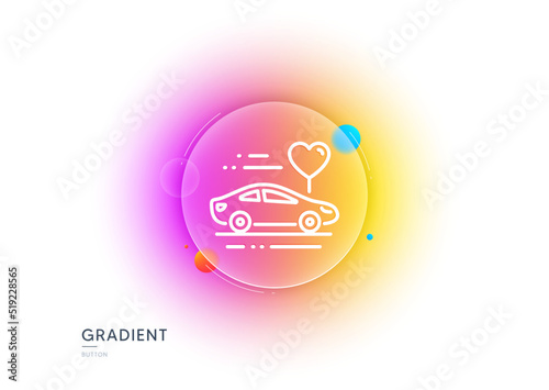 Honeymoon travel line icon. Gradient blur button with glassmorphism. Love car trip sign. Valentines day transport symbol. Transparent glass design. Honeymoon travel line icon. Vector