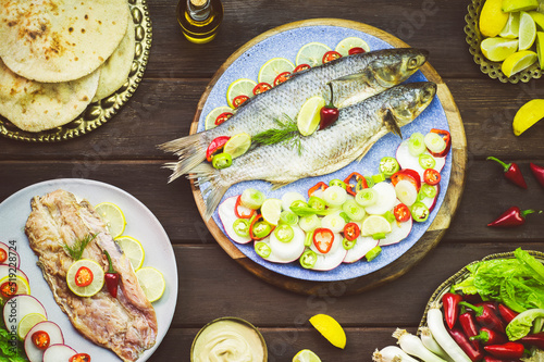 Bilde på lerret Mediterranean food, Traditional Egyptian fish dish Feseekh or Fesikh