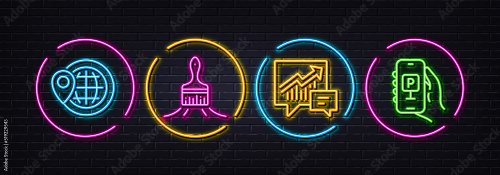 World travel, Accounting and Brush minimal line icons. Neon laser 3d lights. Parking app icons. For web, application, printing. Map pointer, Supply and demand, Art brush. Smartphone parking. Vector World travel, Accounting and Brush minimal line icons. Neon laser 3d lights. Parking app icons. For web, application, printing. Map pointer, Supply and demand, Art brush. Smartphone parking. Vector