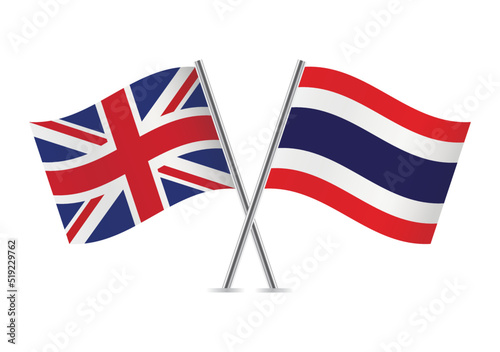 Britain and Thailand crossed flags. British and Thai flags on white background. Vector icon set. Vector illustration.