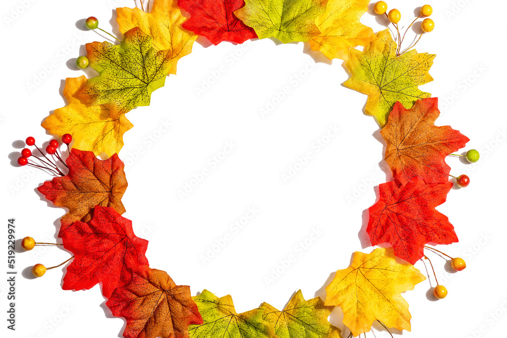 Autumn frame composition, isolated on white background. A wreath